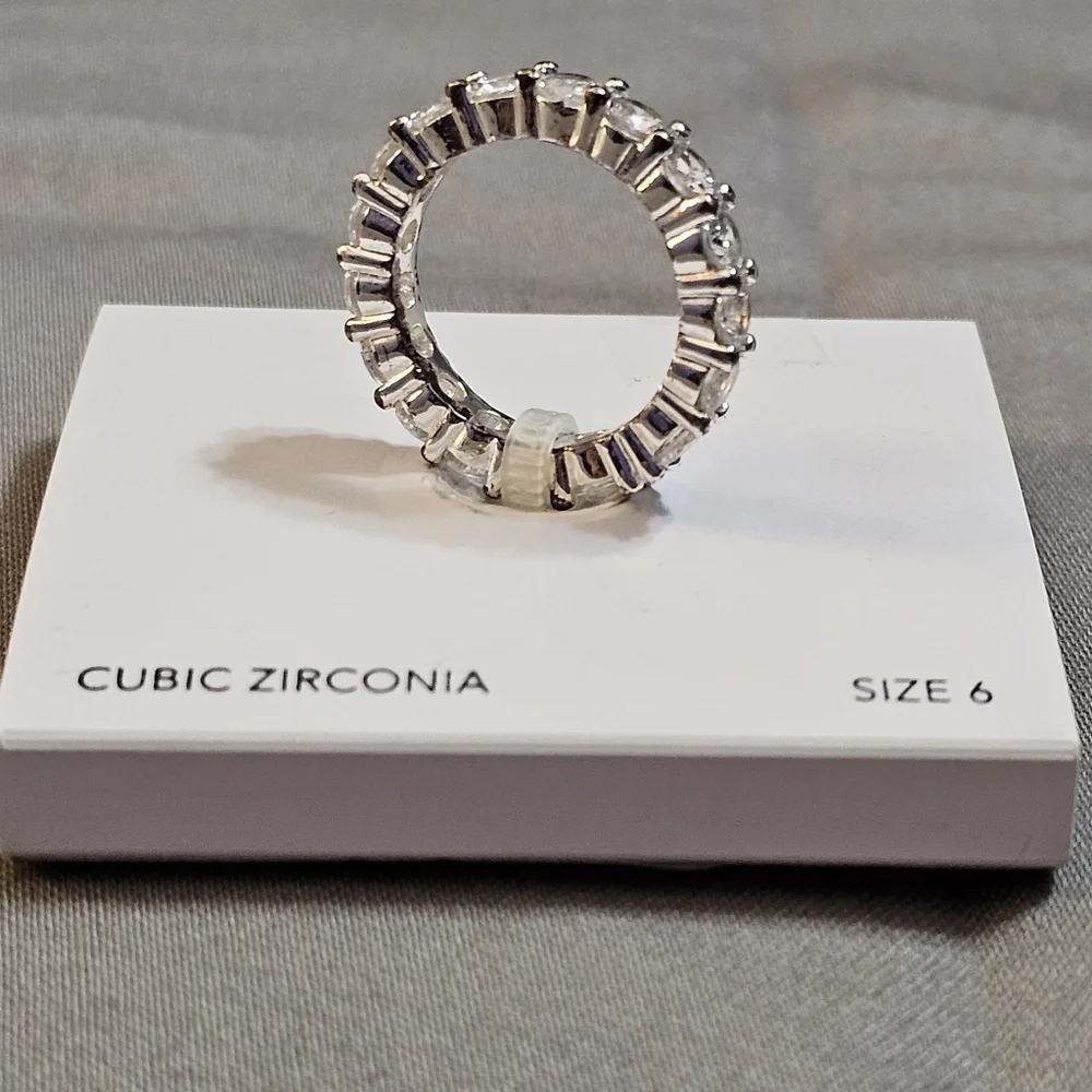 Charter Club Crystal CZ All-Around Ring in Fine Silver Plate Size‎ 6